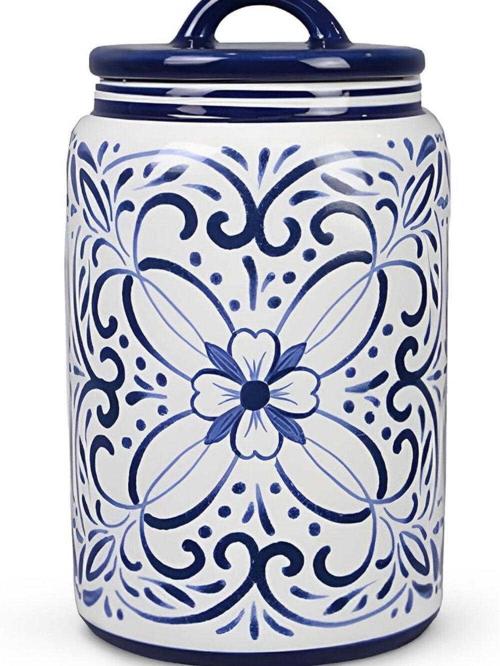 Ceramic Blue & White Decorative Canister Jar with Silicone Seal - 8" Kitchen